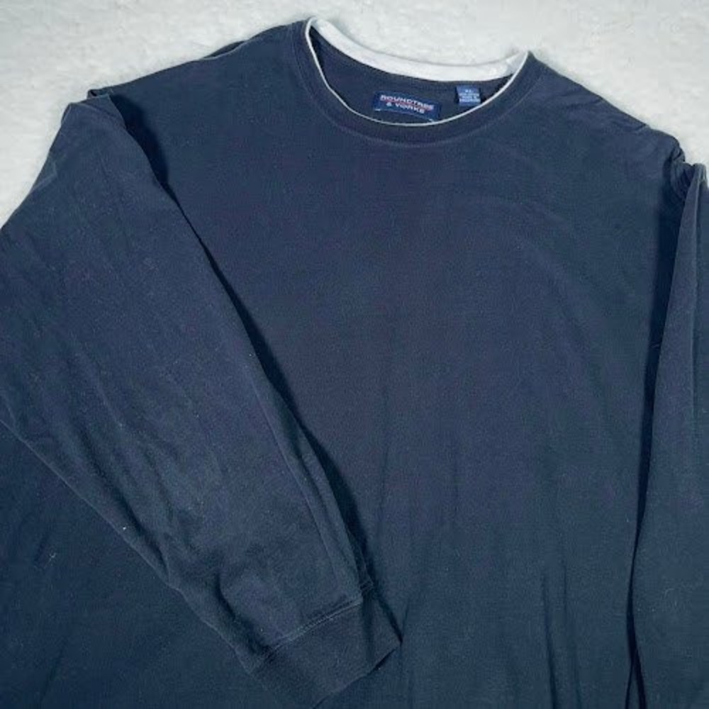 Roundtree & Yorke Long Sleeve T-Shirt Mens XL Layered Crew Neck Navy Blue Casual